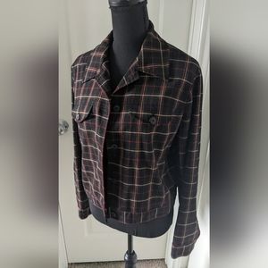 Nine & Co. waist length plaid jacket, size 10, black, red, gold